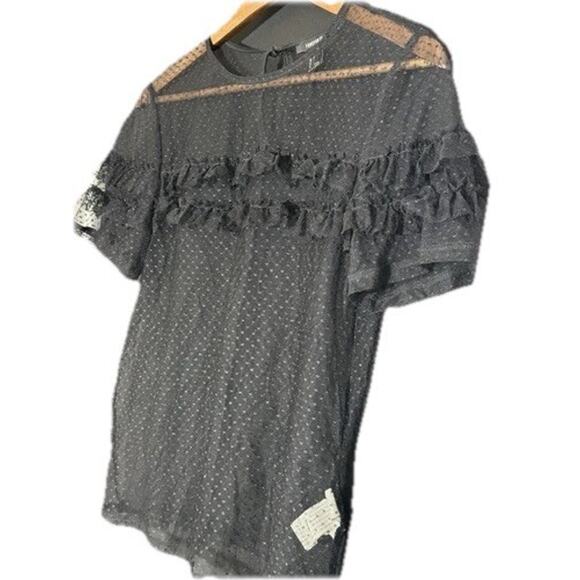 FOREVER 21 Black Polka Dot Sheer Ruffled Blouse Top Whimsigoth Fairy Grunge - Picture 1 of 7